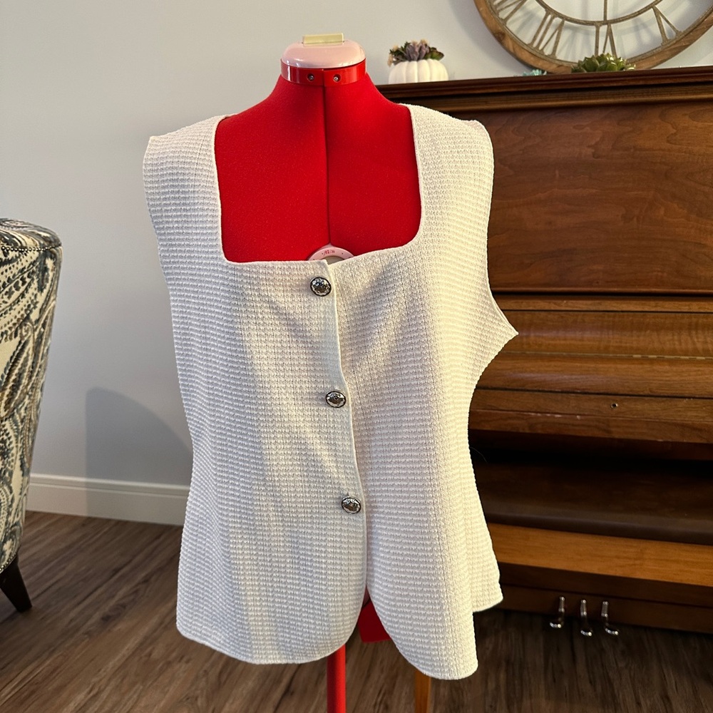 White Textured Button-Up Vest